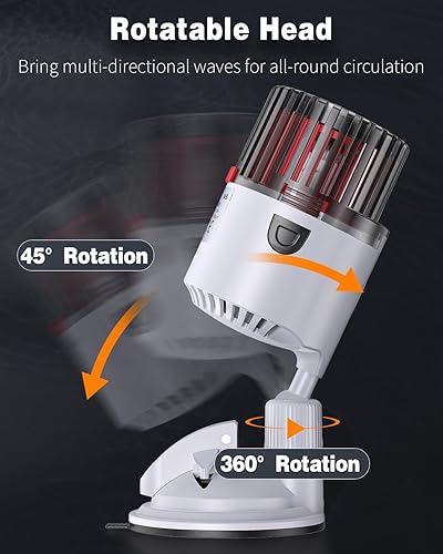 Miniatura 4 de Pawfly Acuario Wave Maker para peceras de hasta 150 galones, bomba de circulación ajustable de 2000 GPH con base de ventosa fuerte, bomba de agua