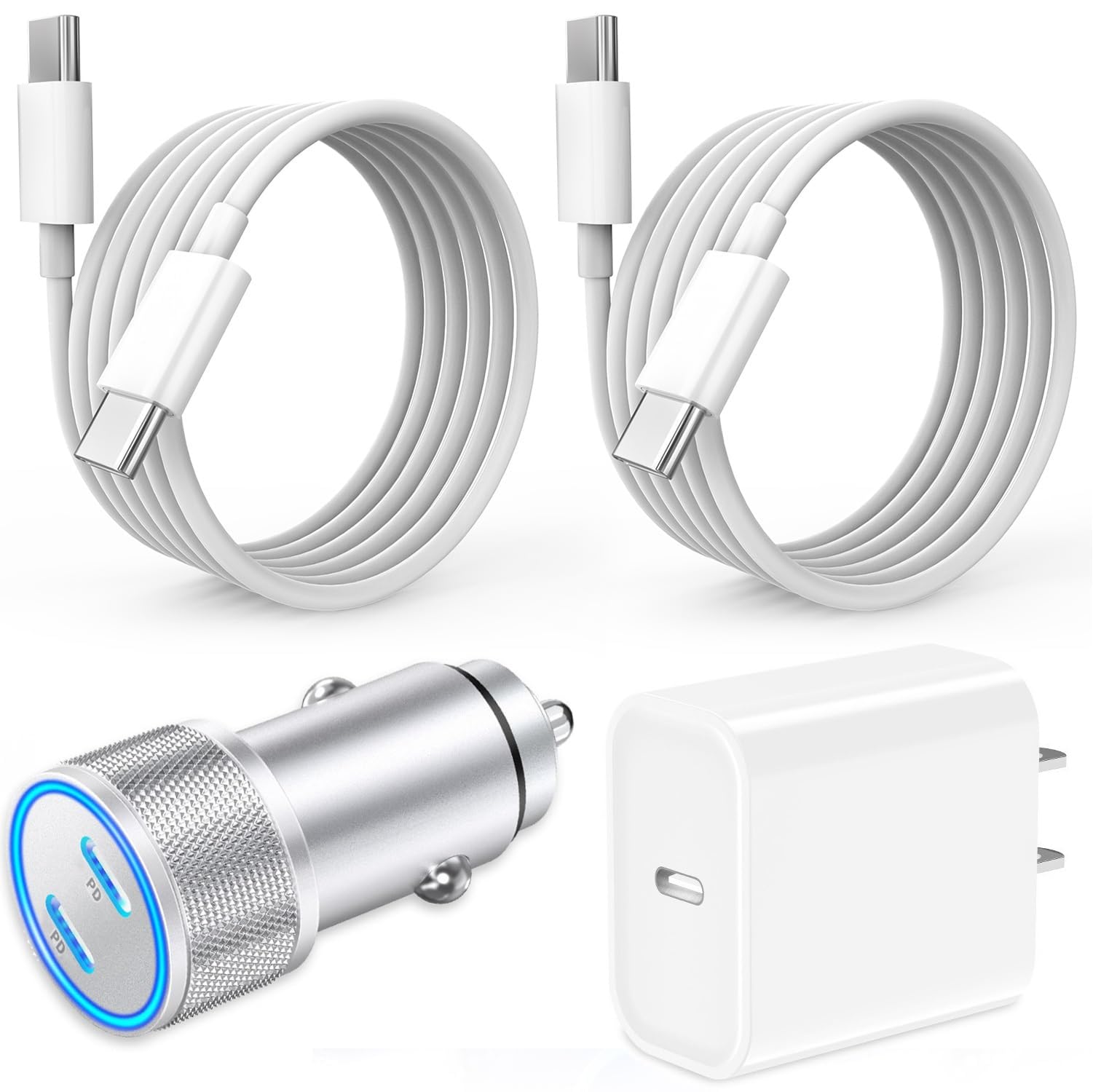 [Apple MFi Certified] iPhone 16 Car Charger Fast Charging, 60W Dual Port PD3.0 USB C Car Fast Charger+20W PD Rapid USB-C Wall Charger with 2Pack Type-C Cables for iPhone 16 Plus/16 Pro Max, iPad