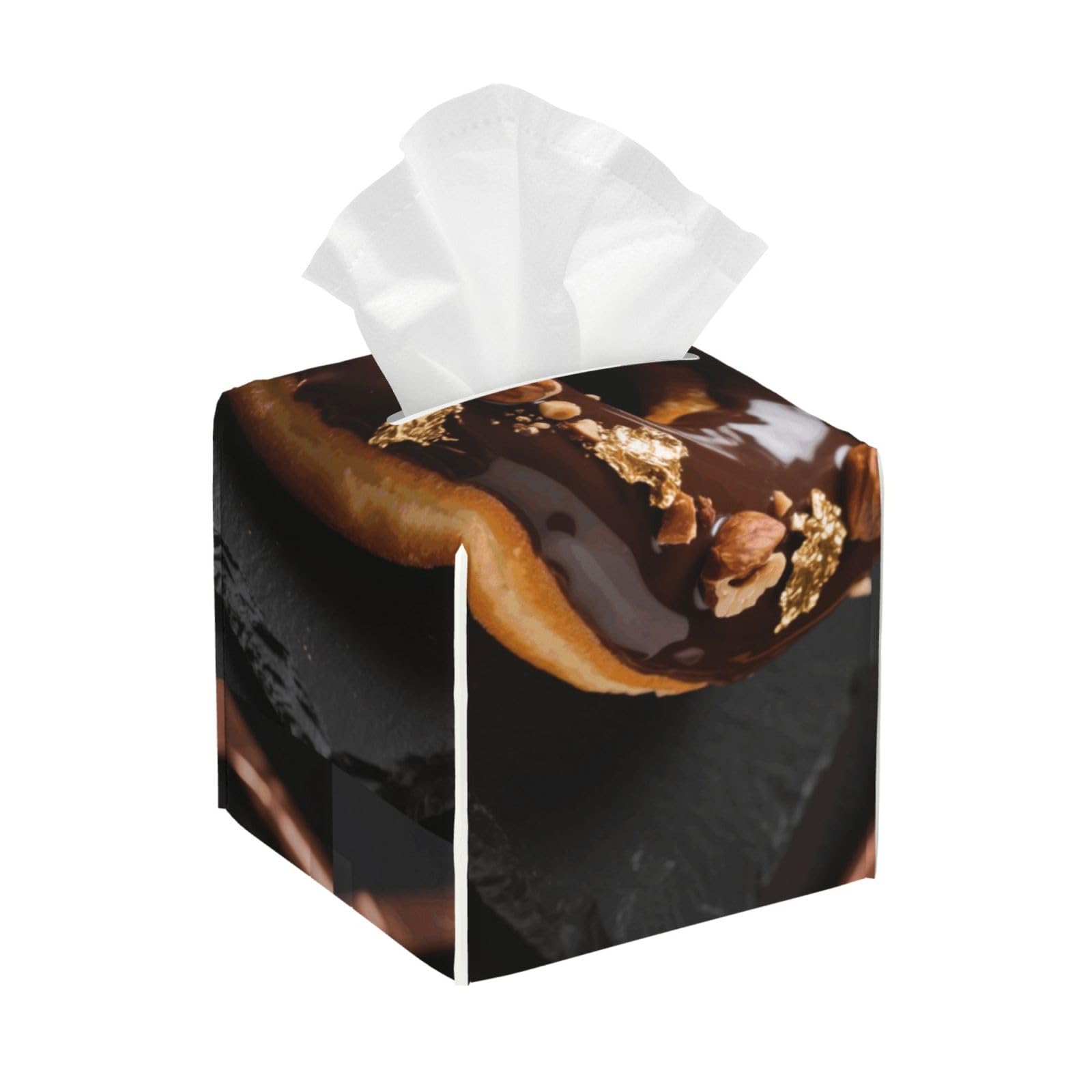 Pu Leather Cube Tissue Box Holders Modern Waterproof Square Tissue Box Cover Donut Facial Paper Holder for Bathroom Kitchen Nightstand Office Home Decor