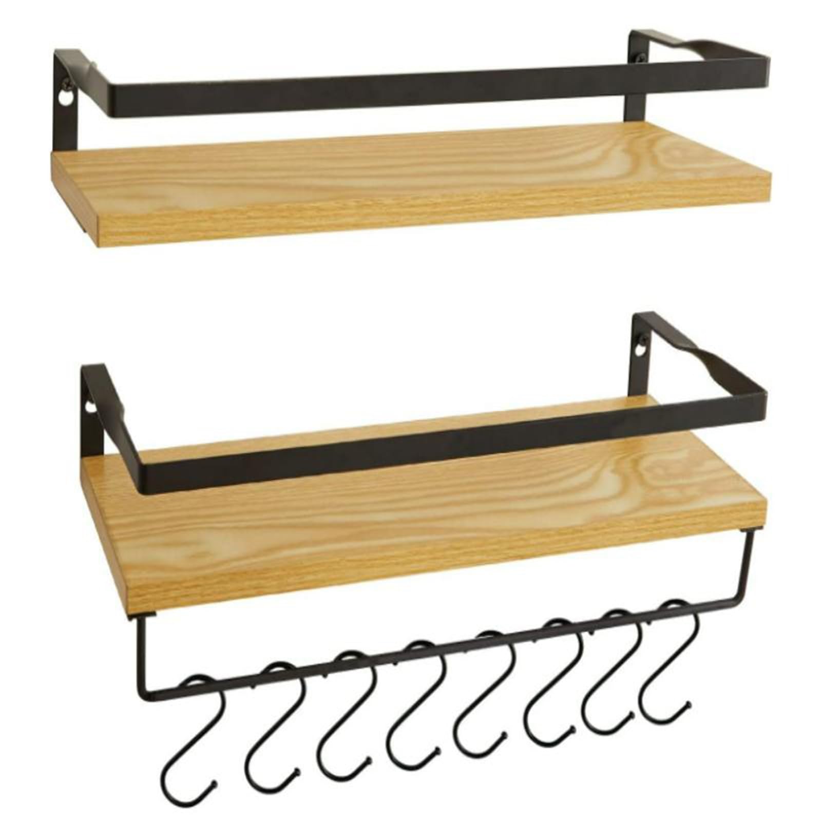 PAHION Metal Wooden Floating Shelves Wall Mounted Rustic Wood Floating Shelf with Towel Frame Storage Wall Shelf Decorative Multifunction Storage Holder for Kitchen Bathroom (Color : Light brown)