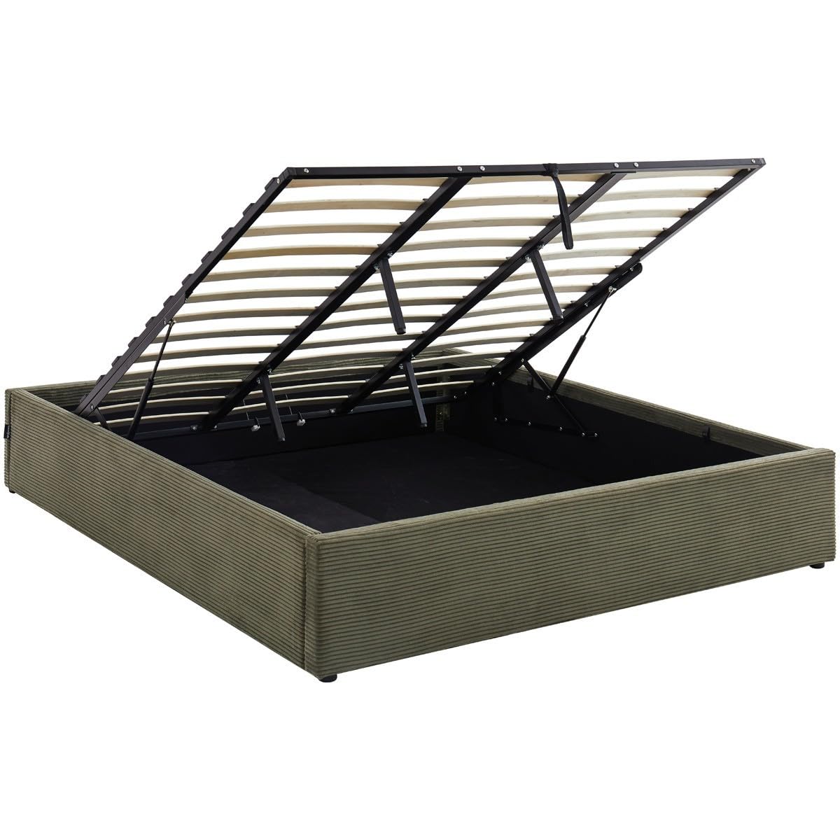 HOMIFAB Ensemble Lit Coffre Adulte 180x200cm en Velours côtelé Vert avec sommier - Handy + Matelas mémoire de Forme - Memo HR