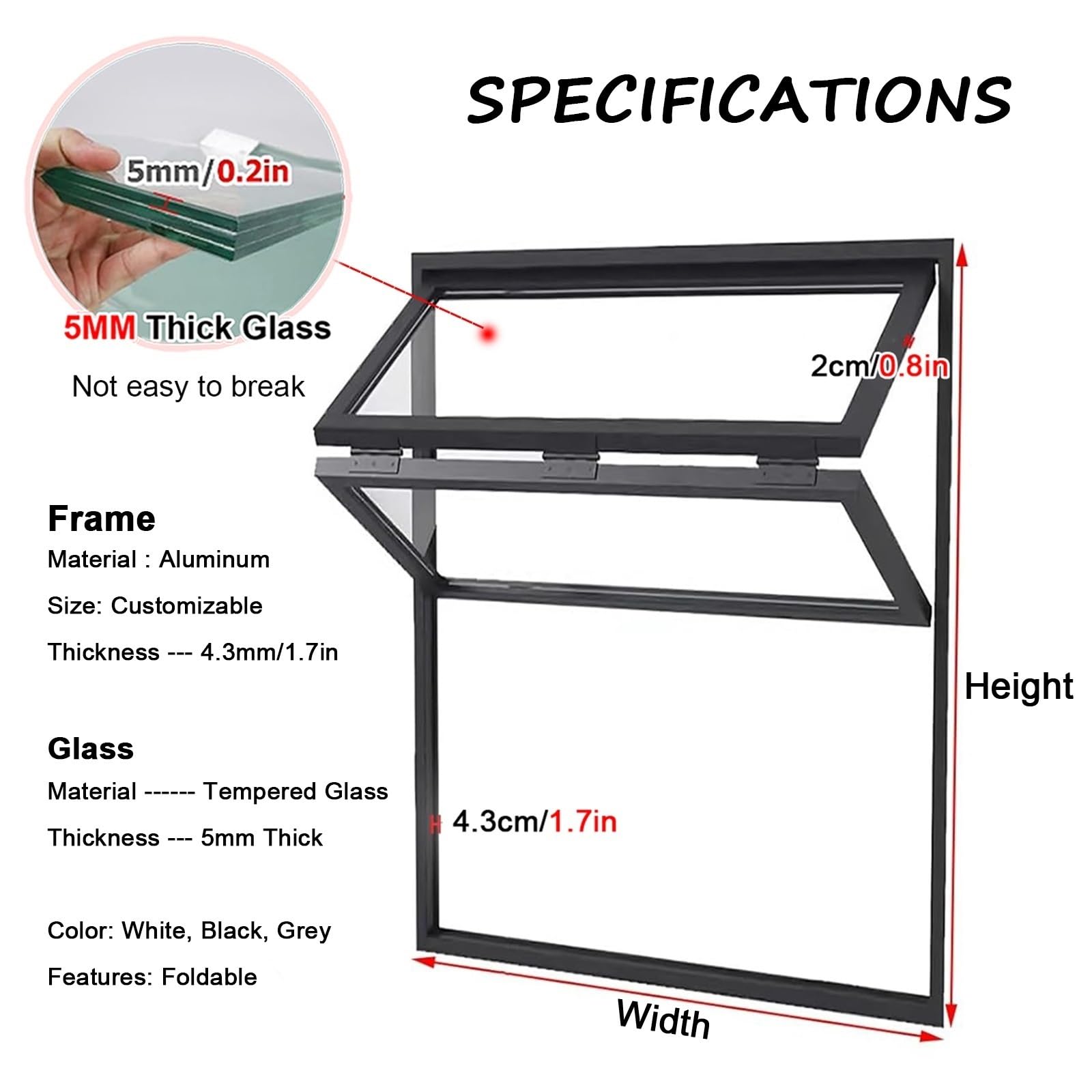 Ventanas correderas Plegable Ventanas Correderas para Puesto de Concesión, Negro Recambio Ventana de Servicio para Restaurante de Comida Rápida y Cocina Abierta Comercial(WxH 16x33 in/40x83cm)