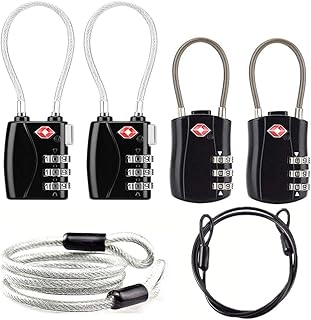 TSA Luggage Locks 4 Pack, Digit Combination Padlockss and Steel Cable Combination Travel Security Lock, Luggage Travel Lock Coded Lock for Suitcases, Baggage Travel Bag, Suit Case, Gym, Bike Locks