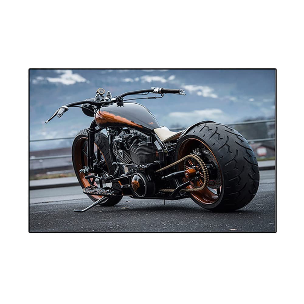 Toile peinture locomotive lourde moto decoration maison grand tableau mural salon photo 90x140