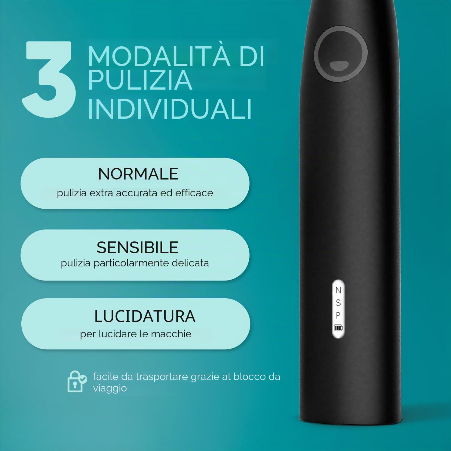 happybrush spazzolino elettrico ECO R2 Vincitore del test Ökotest Starter Set nero - spazzolino rotante sostenibile con batteria inclusa 3 testine e dentifricio al carbone attivo nero