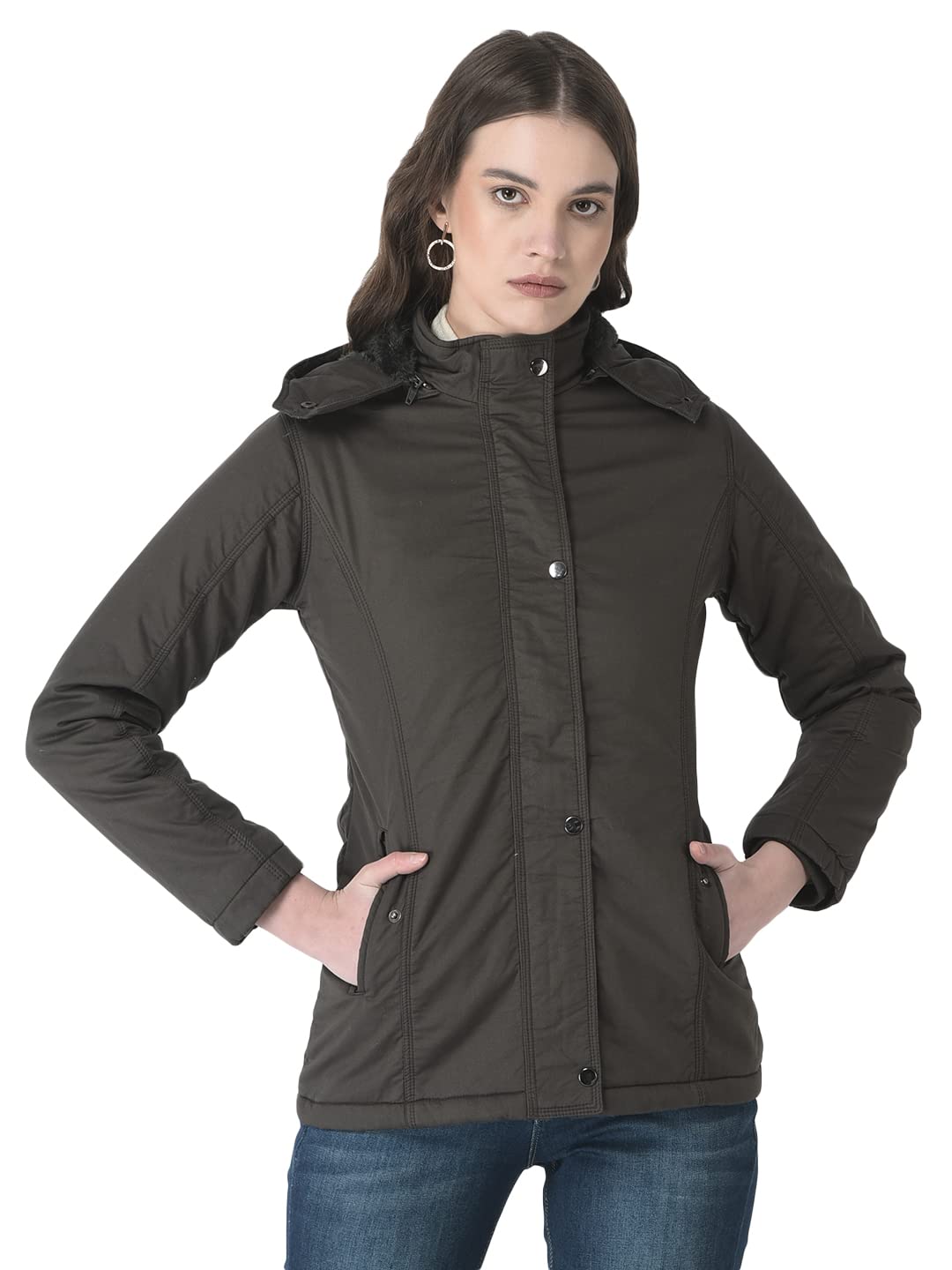 crimsoune club Women Olive Buttoned Overcoat-picture-49