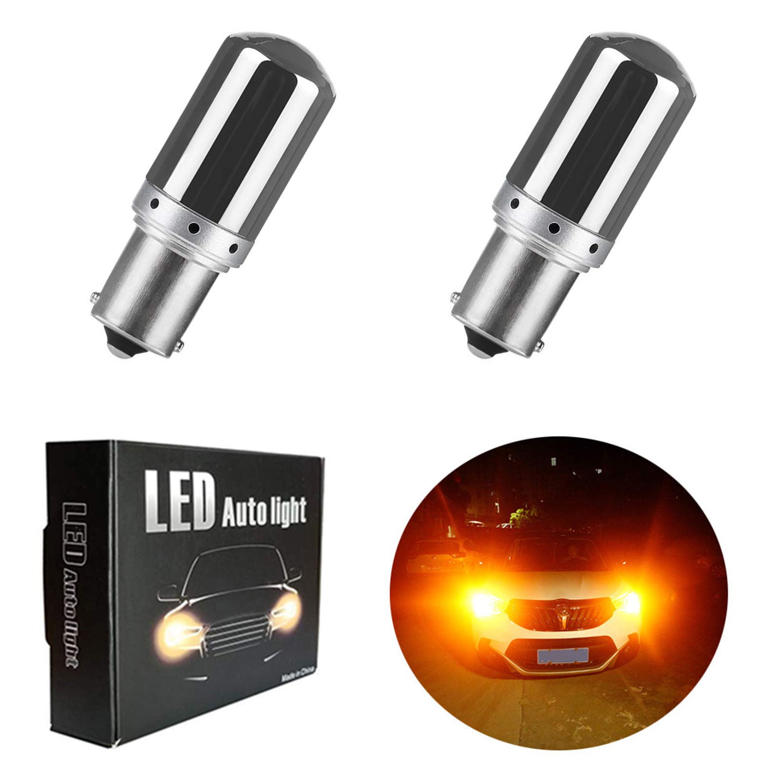 Aokyoung S25 LED シングル ウインカー 1156 BAU15S PY21W ピン角違い 150度 ステルスバルブ アンバー クローム LEDバルブ（インジケータ誤作動/ゴースト点灯防止対策） キャンセラー 抵抗内蔵 オレンジ イエロー DC12V 同色化シルバー仕上車用 LED 車用 バイク用 LEDライト 3014SMD 144連 2個セット