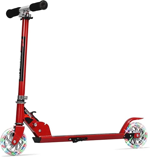 Goplus Patinete plegable para niños, 2 ruedas flash con aluminio de lujo, freno trasero de guardabarros ajustable, altura ajustable, scooter