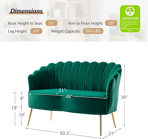 Miniatura 2 de HULALA HOME Sofá biplaza de terciopelo con respaldo en forma de flor, moderno sofá de 2 plazas para sala de estar y dormitorio, cómodo sofá biplaza