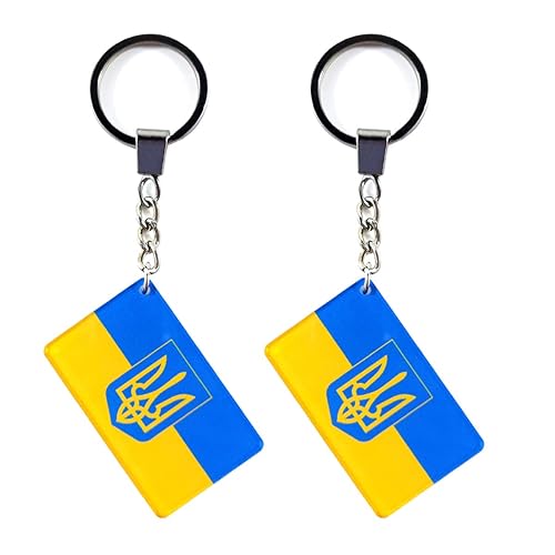 QQSD Ukraine Ukrainian Flag with Trident Keychain Key Ring, 2