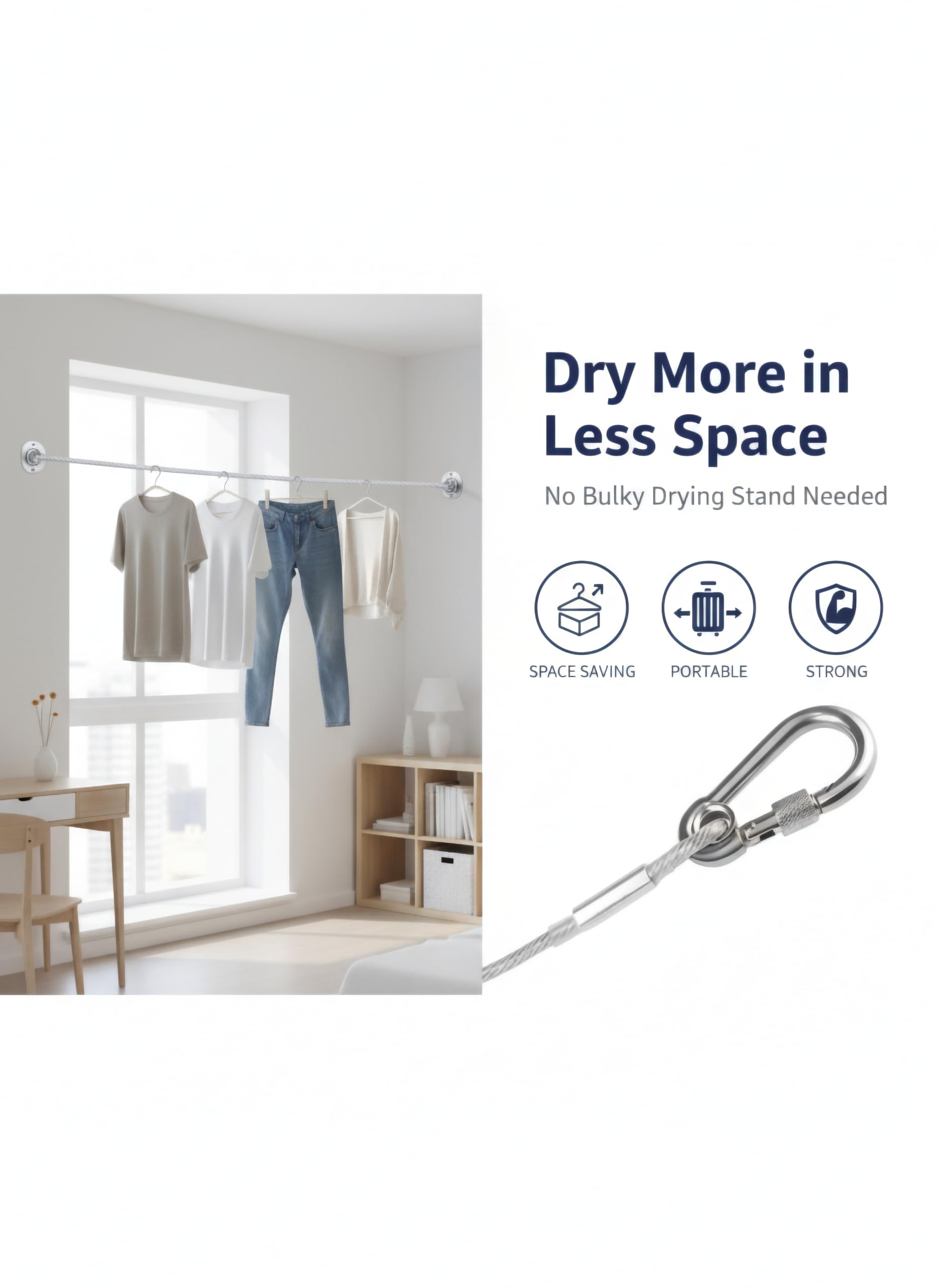 Stainless Steel Clothesline - Durable & Portable -5