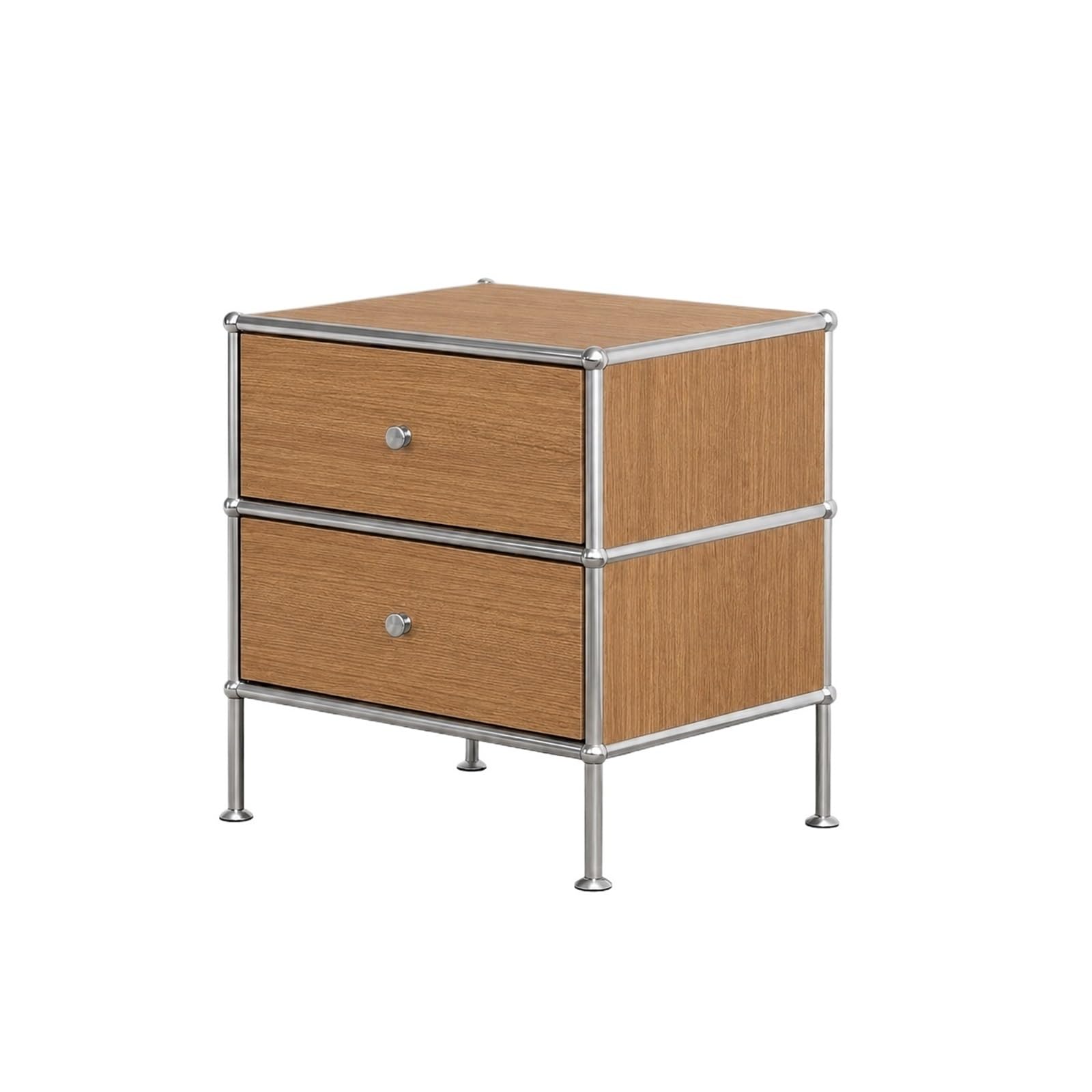 HLHLOP777 Nightstand Stainless Steel Bedside Table Cabinet with 2 Drawers for Living Room Bedroom Furniture
