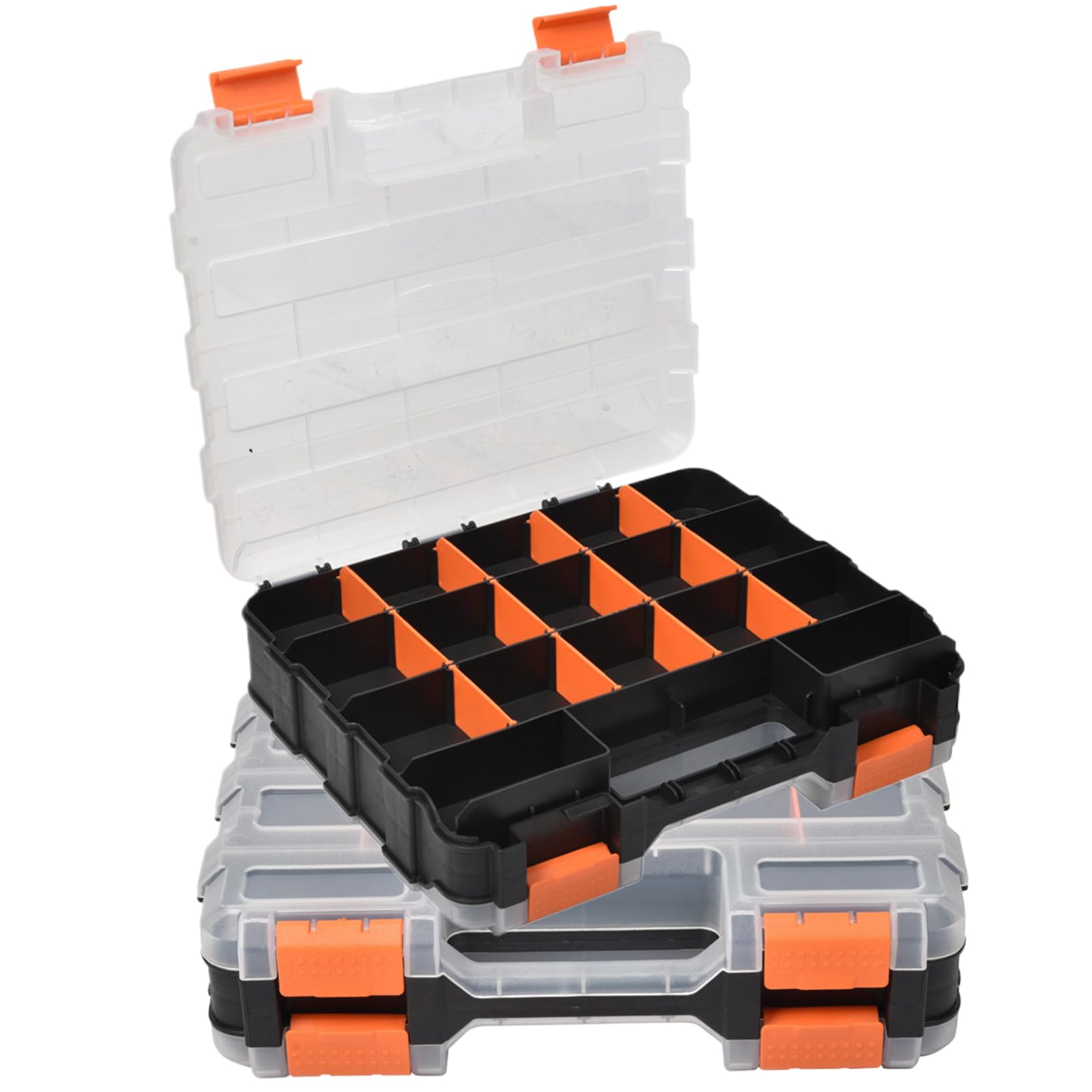 Paquete de 2 cajas organizadoras de tornillos de doble cara, 34 compartimentos, caja de almacenamiento portátil de piezas pequeñas con divisores extraíbles para tornillos, pernos, cuentas, compo