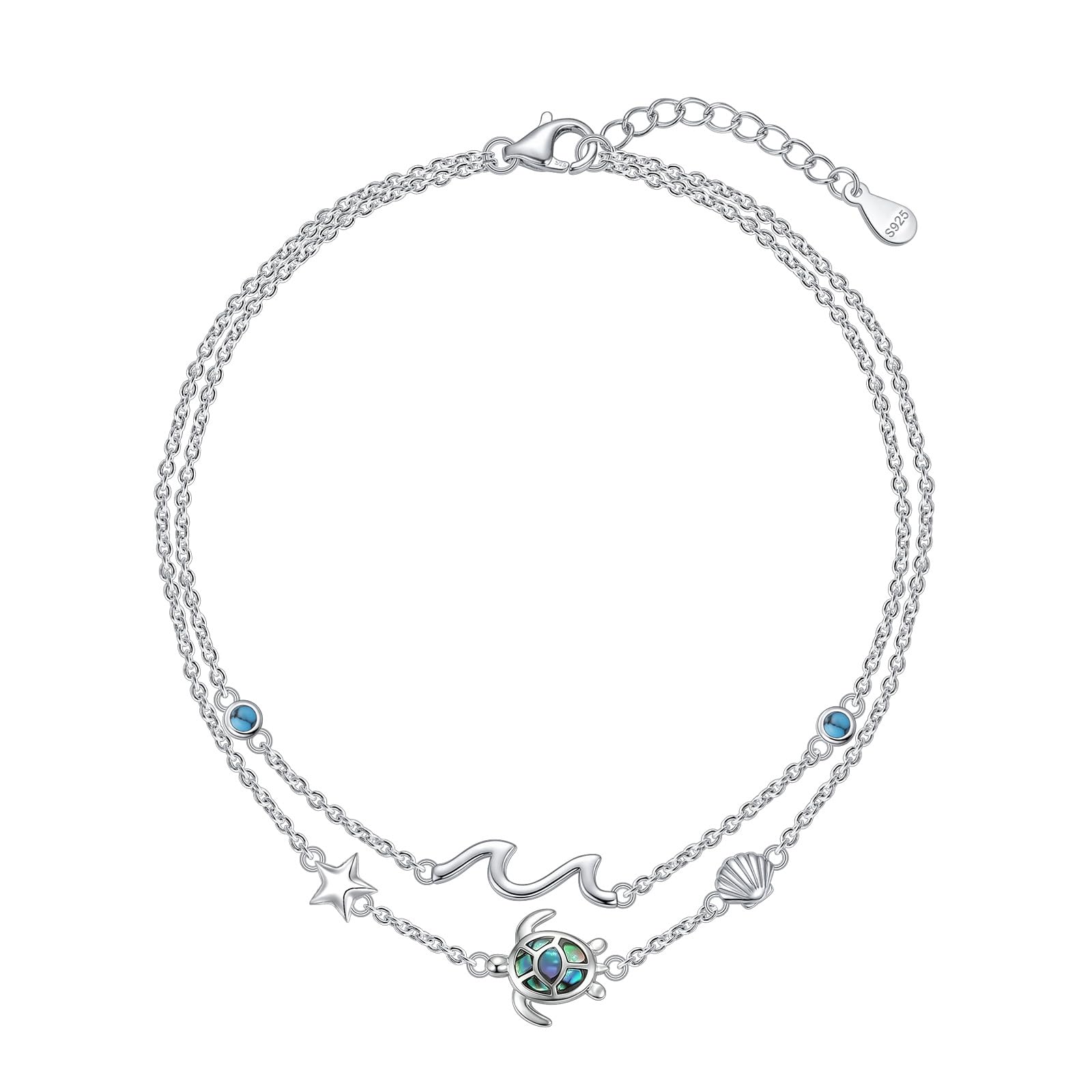 Flyow 925 Sterling Silber Doppelschichtige Schildkröte Fußkette