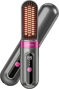 Portable Cordless Hair Straightener Brush with Protective Dust Cover, 3 Heat Levels & Fast Heating, Enhanced Ionic Straightening Brush for Travel.