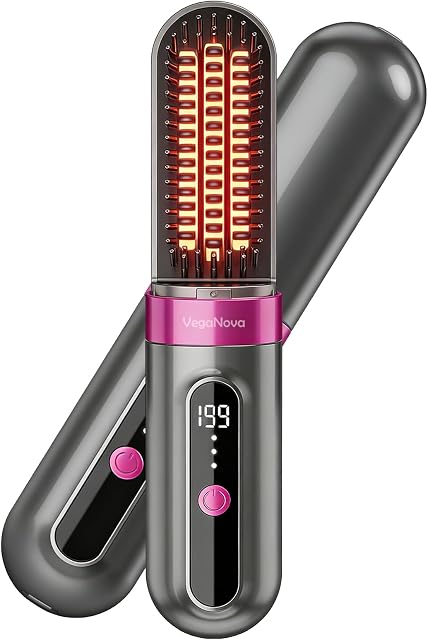Brosse de lissage sans fil portable avec protection antipoussière, 3 Niveaux de chaleur & Chauffage rapide, brosse de redressage ionique améliorée pour le voyage.