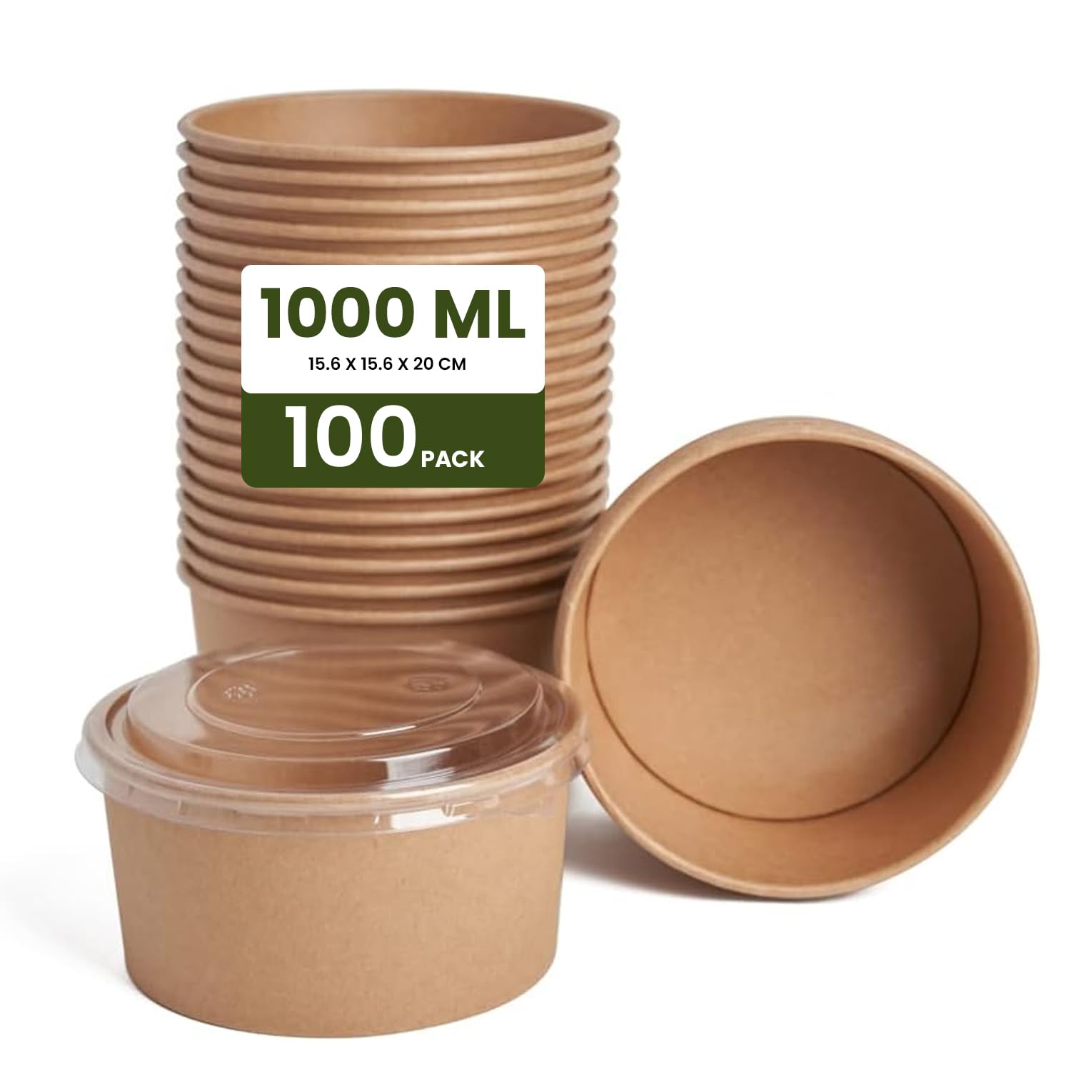 ecowayCompostable Heavy Duty Made Of Paper - [34 Ounce - 1000 Ml, Pack Of 100] Disposable Bowls Eco-Friendly Biodegradable Perfect For Salad, Soup, Dessert, Hot or Cold Use, Brown