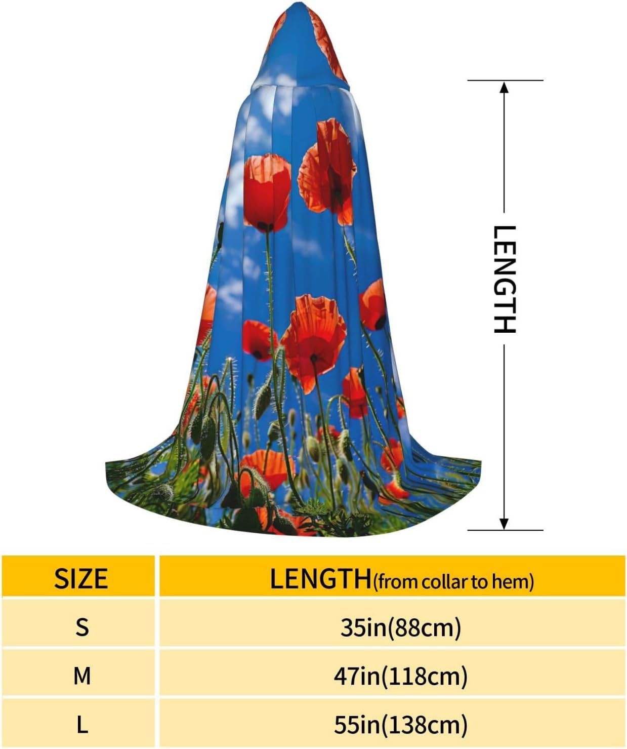 ポピーズ・オン・ブルースカイプリント ハロウィンフード付きケープ コスプレケープ&amp;ウィッチマント - ユニハロウィンフード付