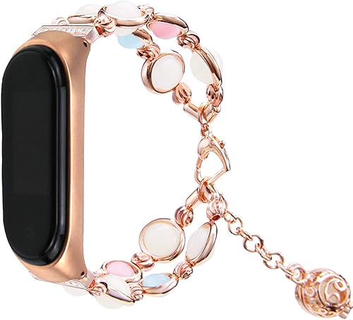 Miniatura 2 de Correa de muñeca Mi Band 3, hecha a mano con perlas luminosas de repuesto para mujer, correa ajustable de metal para reloj inteligente con cuentas