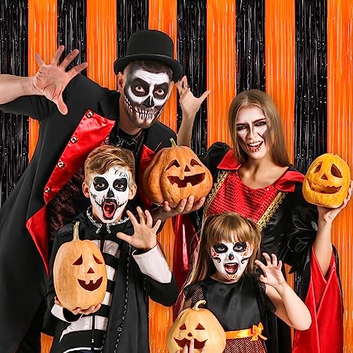 Image of Black Orange Streamers Foil Fringe Curtain 3.3 x 8.3ft Party Streamers 2Pack Metallic Streamer Curtains Mermaid Birthday Themed Party Decorations Tinsel Curtain for Parties Streamers Halloween Decor