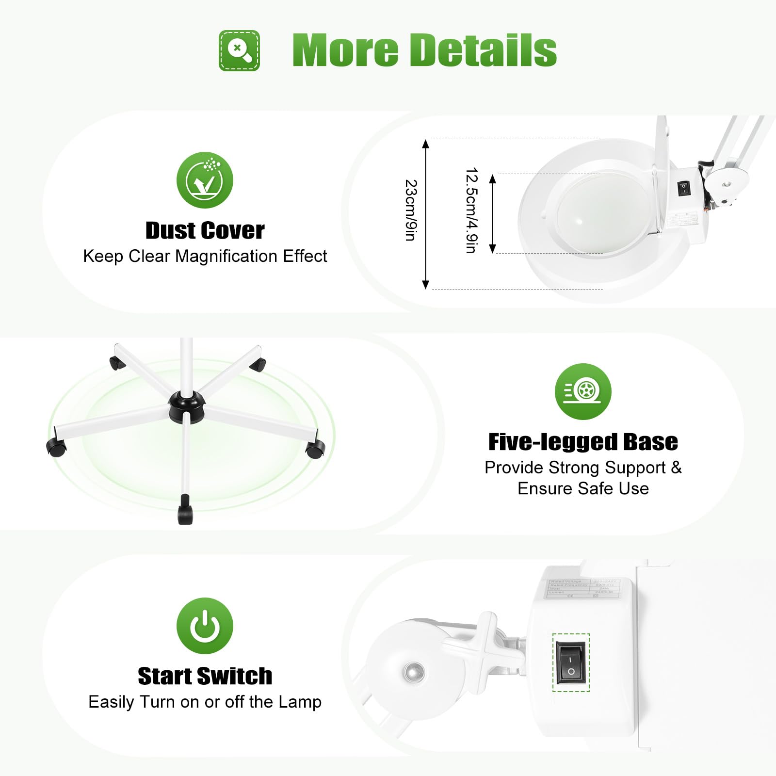 LED Lupenleuchte 8X Vergrößerung 24W Arbeitslampe Boden | Vergrößerungslampe mit 6000K kaltweißem LED Licht, flexibler Schwenkarm 360°, für Nähen Schmuck Kosmetik Modellbau Lesen