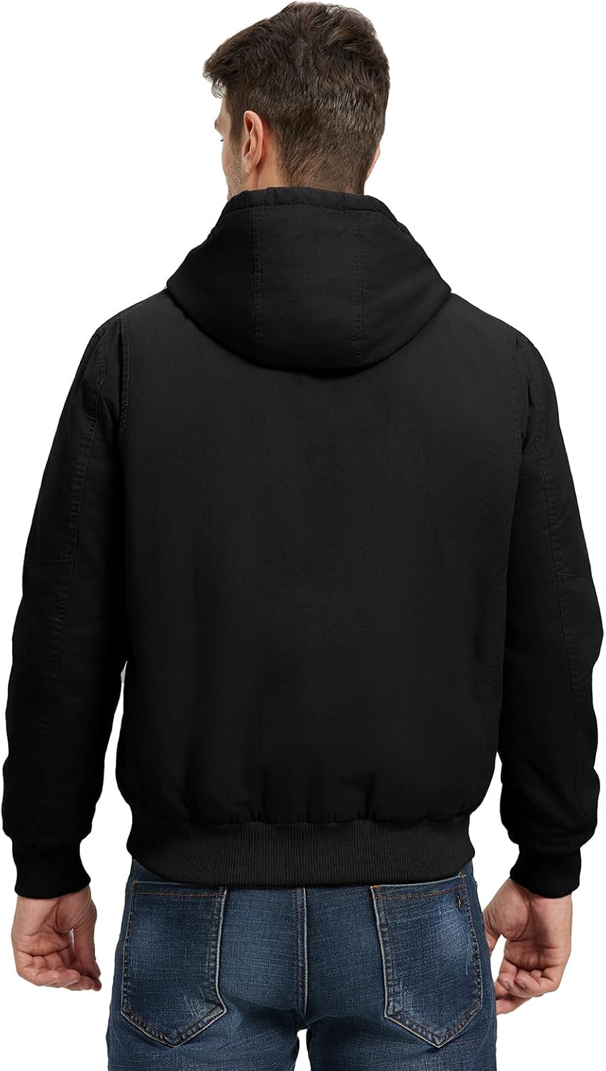 BGOWATU Men's Cotton Work Jacket Insulated Flannel Lined Full Zip Hoodies Active Winter Coat with Utility Pockets - Image 2