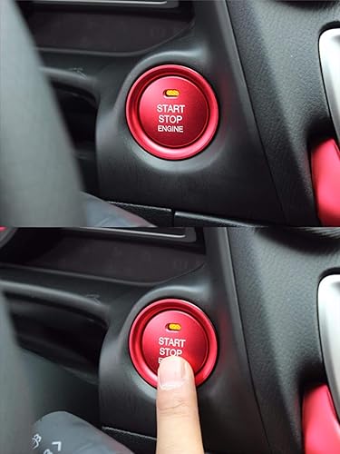 Miniatura 4 de MAXDOOL - Juego de 2 piezas de botón de arranque de motor sin llave de aluminio rojo y decoración circundante adhesivo interior para Mazda 3 6 CX-3
