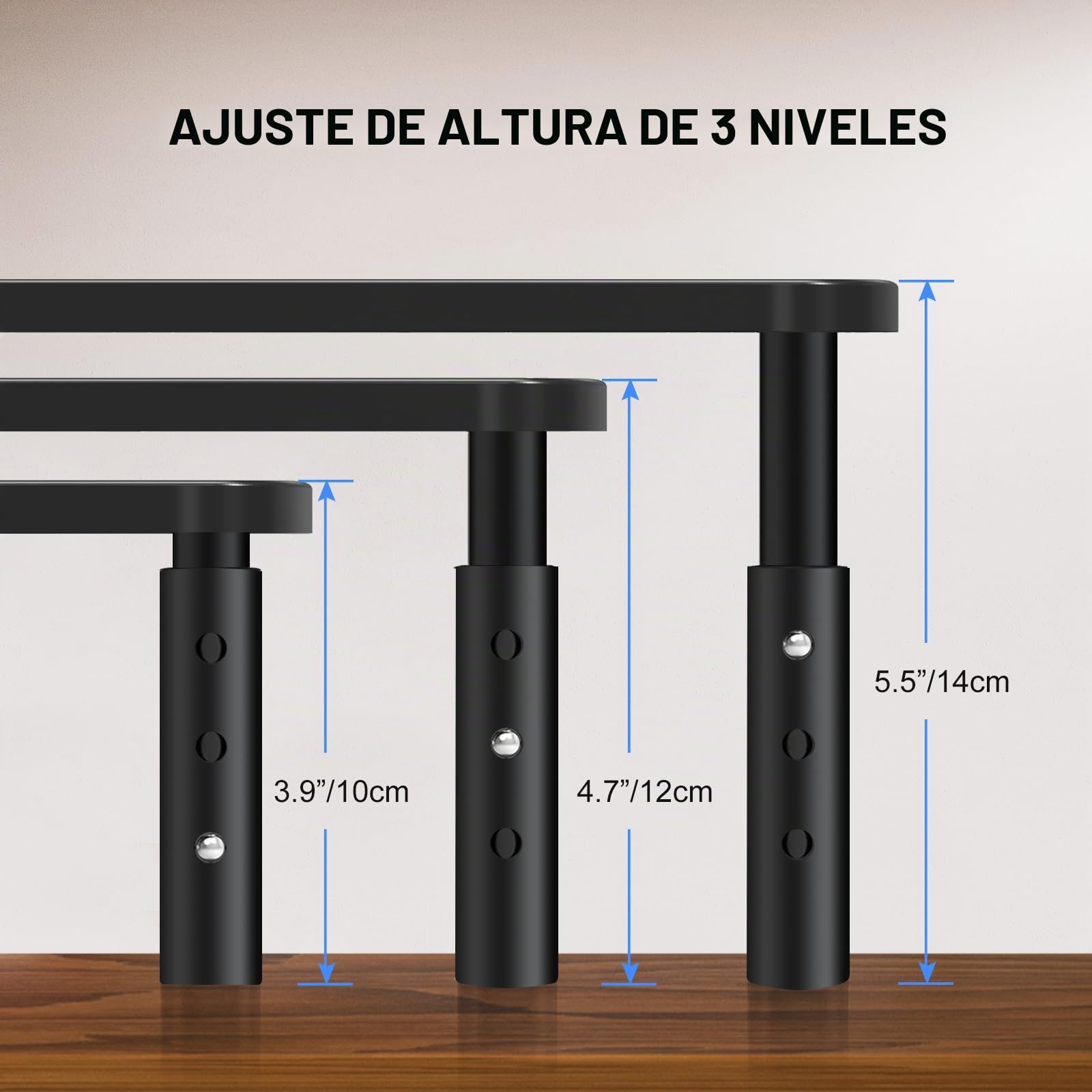 Bracwiser Elevador de Monitor de Escritorio, Soporte Monitor Ajustable en 3 Alturas (10/12/14cm) con Plataforma de Rejilla Ventilada para Laptop, PC y Impresora, Carga Máx. 20kg, Negro