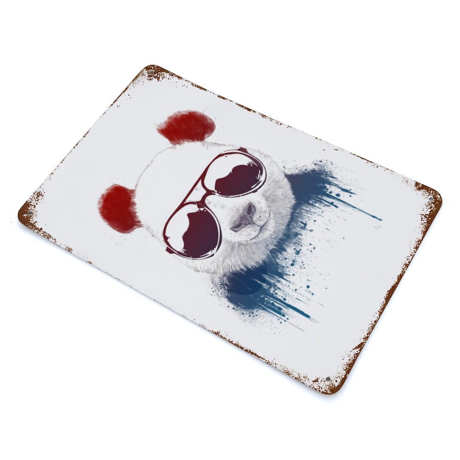 Panda Bear Watercolor Vintage Wall Sign 11.8"x7.9", Rust Effect Metal Decor for Living Room, Hallway And Home Decor