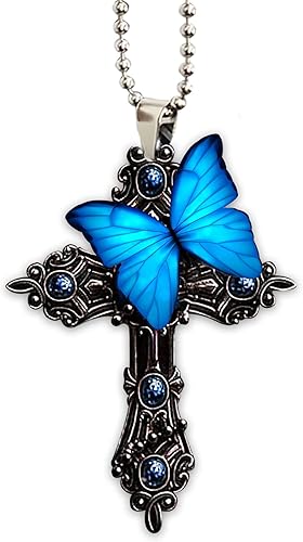 Miniatura 7 de Talataca Mariposa azul, orar por Dios Jesús CROS cristiano 2D espejo retrovisor plano coche accesorios de árbol de Navidad decoración colgante
