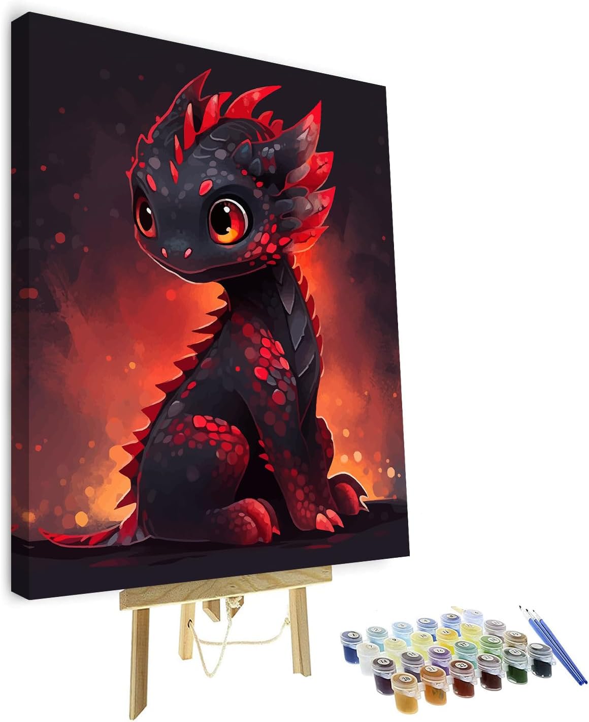TUMOVO Paint by Numbers Cute Little Baby Dragon DIY Paint by Numbers Kit for Adults and Kids DIY Canvas Painting by Numbers Watercolor Oil Painting Acrylic Painting Arts and Craft Framed 16x20 Inch