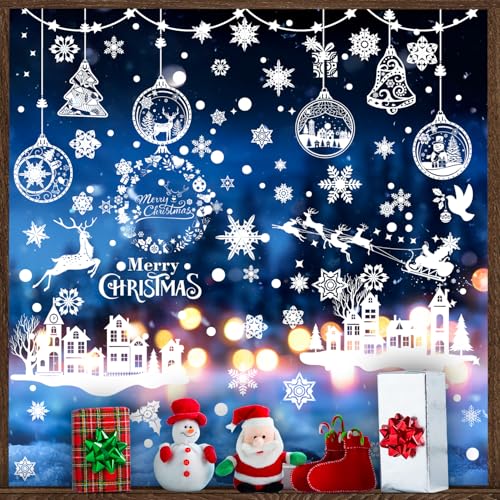 244 Pcs Vetrofanie Natalizie,9 Fogli Adesivi Natalizi Riutilizzabili per Finestre,Decorazioni e Addobbi Natalizi per Casa ed Esterno,Stickers Decorativi per Vetri e Vetrine,Vetrofania Natalizia Grande