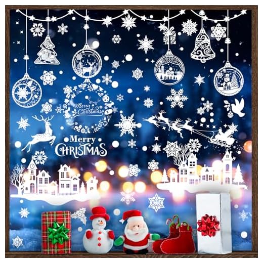 OWill Stickers Noel Fenetre, 9 Feuilles Decoration Noel Fenetre, Décoration Noël Fenêtre, Decoration Fenetre Noel, Decoration Vitre Noel, Deco Vitre Noel, Deco Fenetre Noel