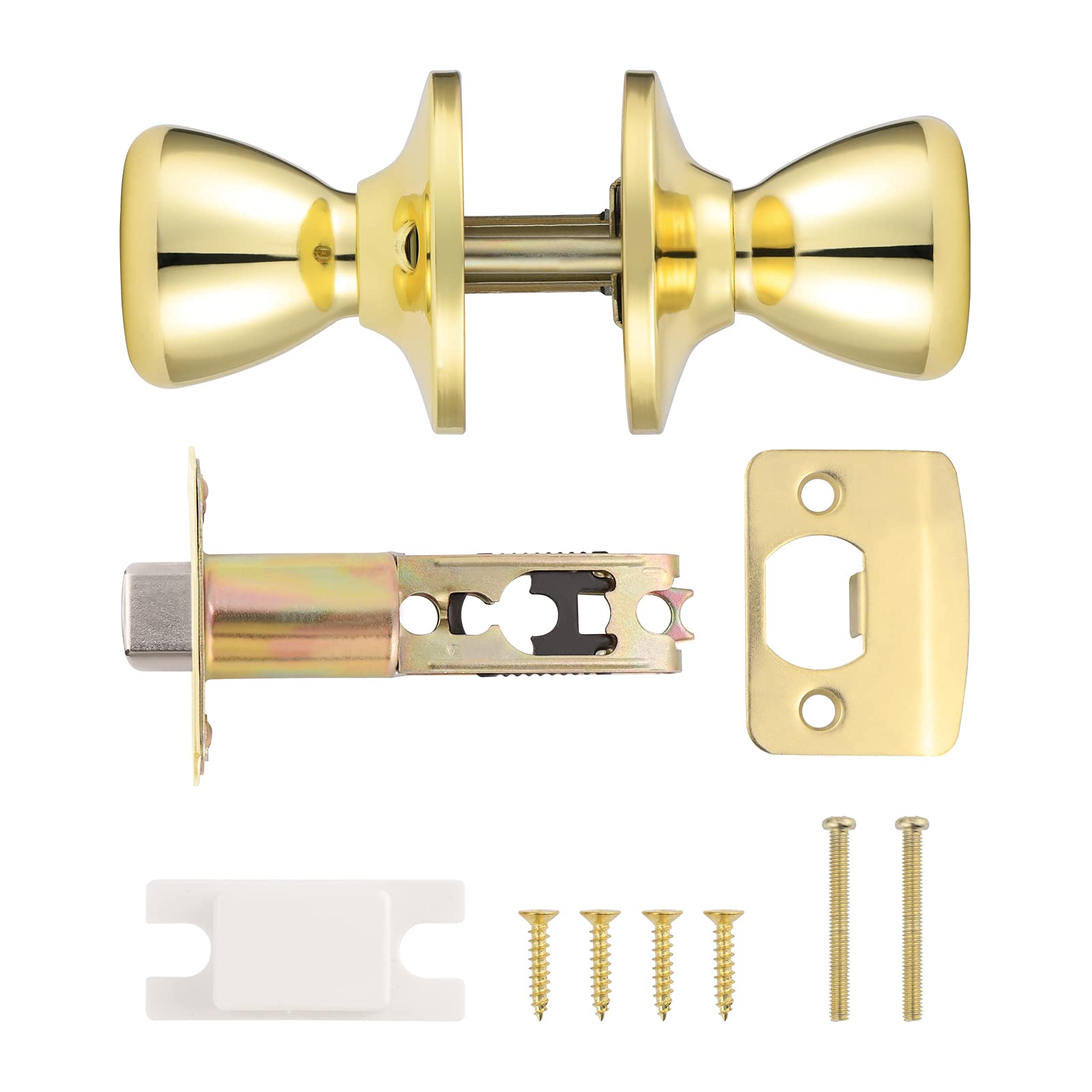 GOBEKOR Passage Door Knobs - 2 Pack Polished Brass -8