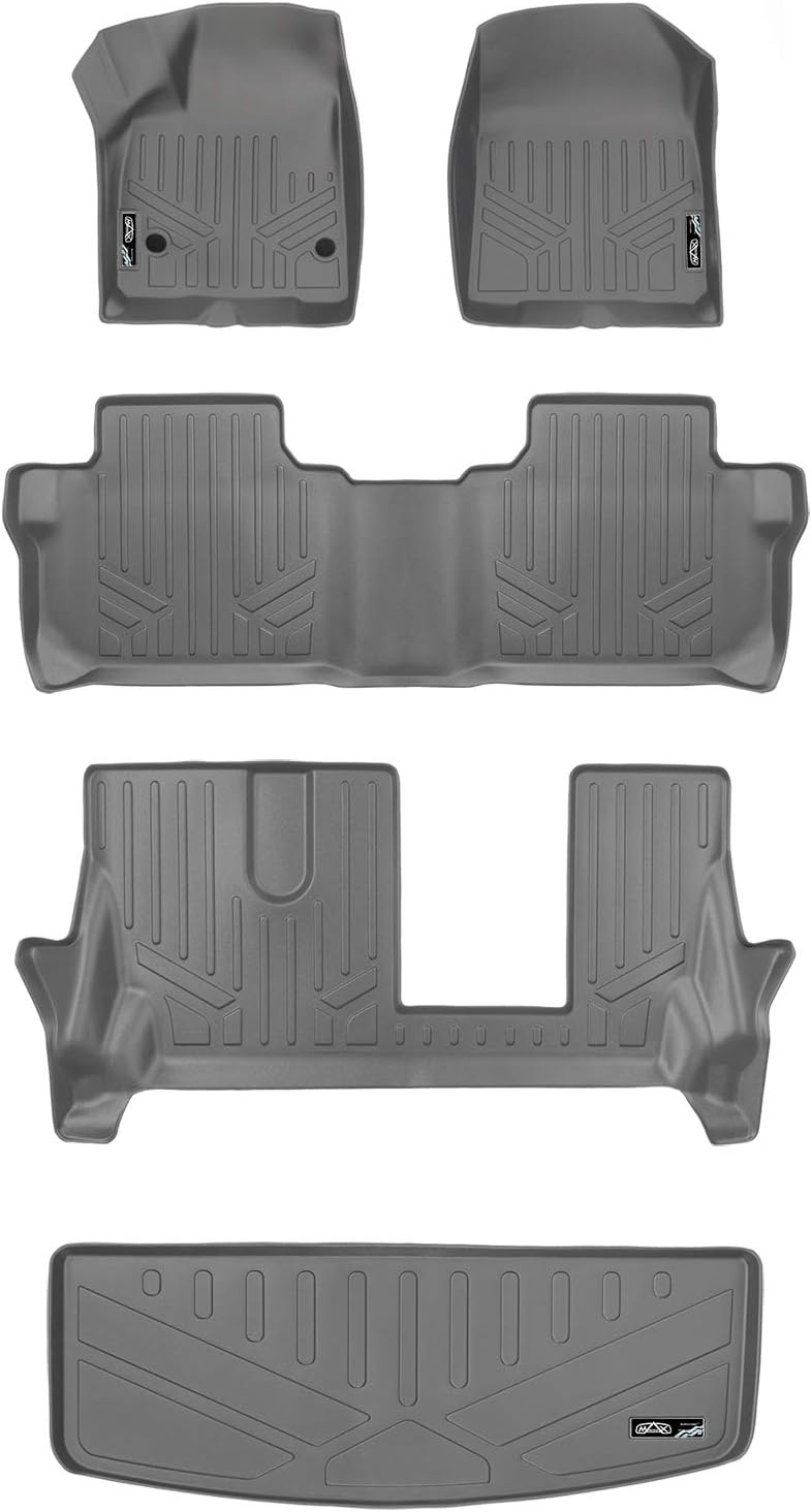 MAXLINER Floor Mats 3 Rows and Cargo Liner Behind 3rd Row Set Grey for 2017-2019 GMC Acadia with 2nd Row Bench Seat
