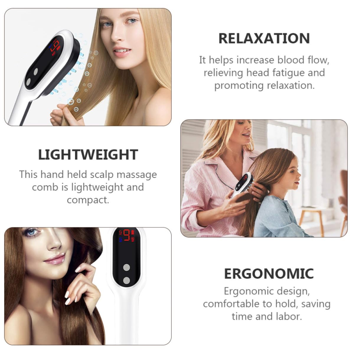 Masajeador de Cabello Eléctrico Portátil Peine de Masaje para Cuero Cabelludo, Dispositivo de Masaje Material Abs y Tpu para Relajación Efectiva