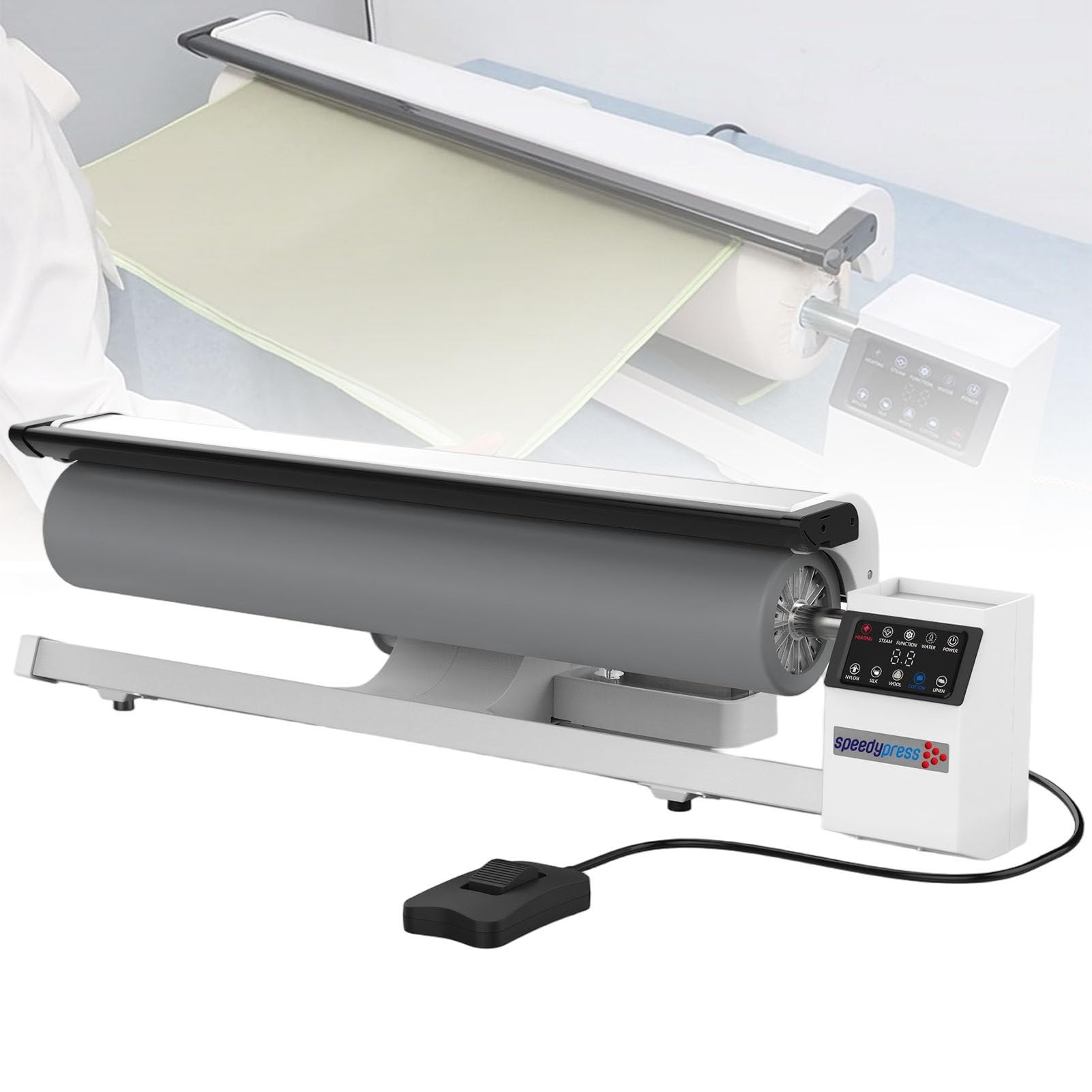 ExoticaBlend Commercial or Home Rotary Steam Roller Ironer, Continuous Steam Ironing Machine with Foot Pedal Operation, High-Pressure Heated Plate, Suitable for Hotel Linens and Other Flat Fabrics