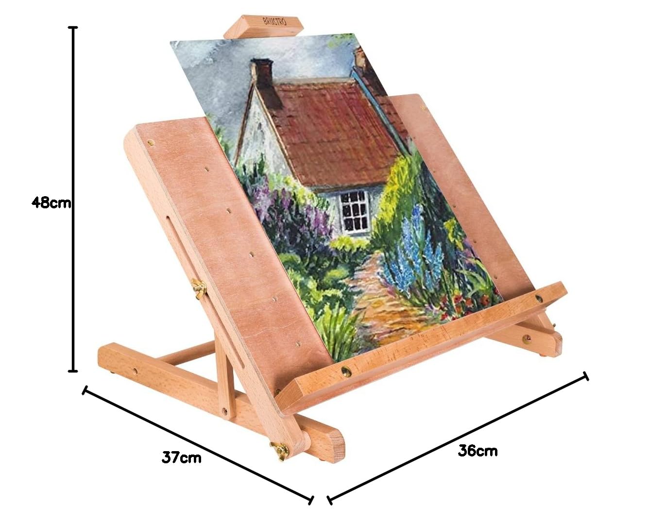 Brustro Wymiary sztalugi stołowej do dużych obciążeń dla artystów po całkowitym rozłożeniu: - 48 x 37 x 36 (64) cm.