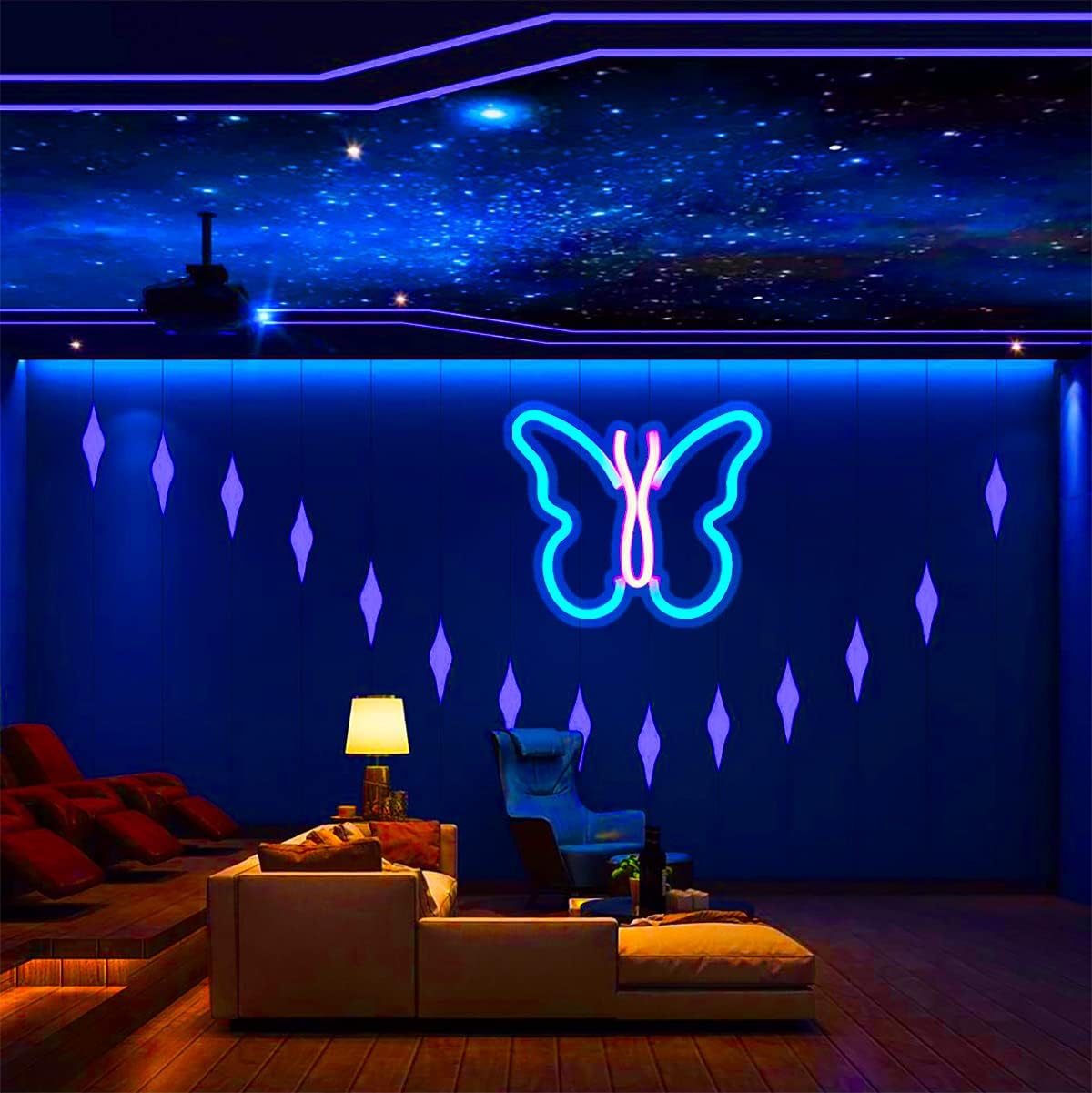 Butterfly Neon Signs Lights for Girls Bedroom Wall Decor, LED Decorative Light Battery or USB Powered, Kids Room Bar Party Teens Gift Live Show, Cute Pink Butterfly Shape lamp (Blue & Pink)