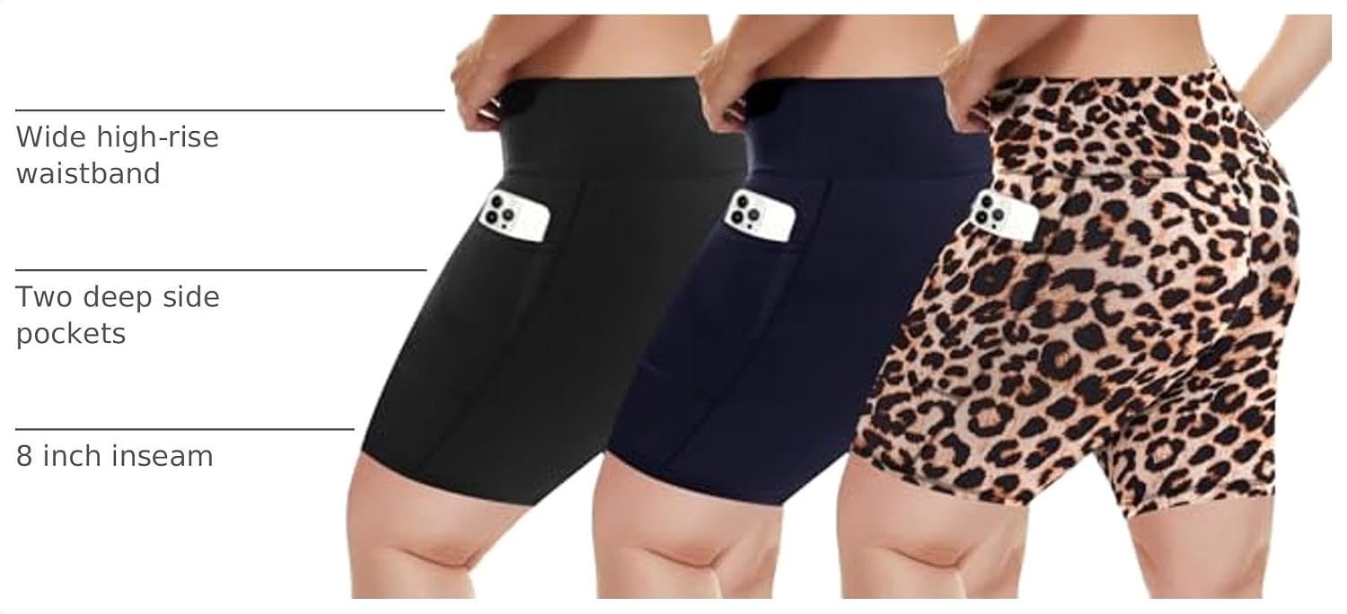  3 Pack Plus Size Biker Shorts for Women, Pocket & No-Pocket Options thumbnail
