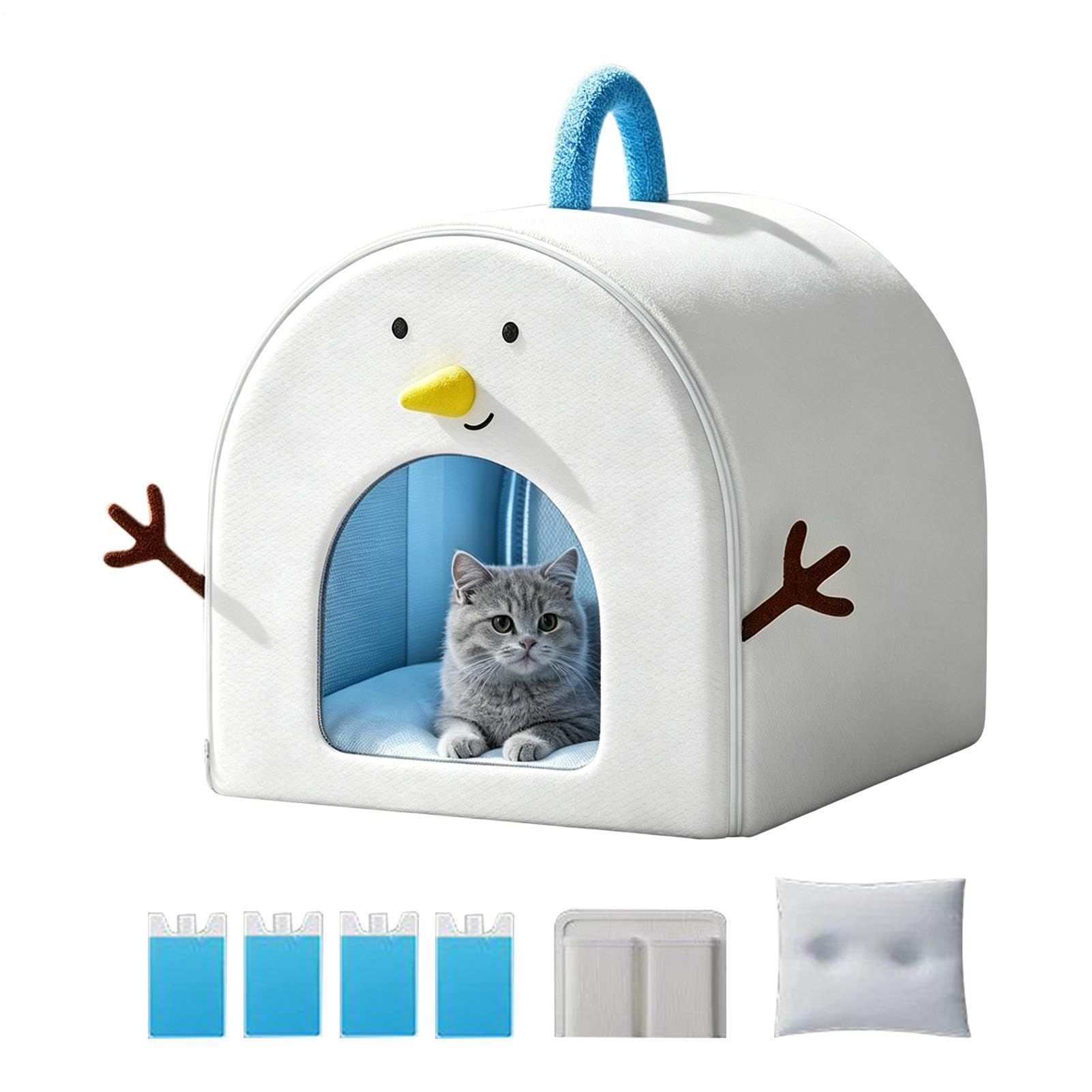 Kühlhaus für Katzen, atmungsaktiv, tragbar, wasserdicht, mit 4 Kühlakkus – Katzenhöhle, Unterschlupfbett – für Kätzchen, Welpen, kleine Hunde, Zuhause, Wohnheim, Büro, Wohnung, Schlafzimmer, Garten