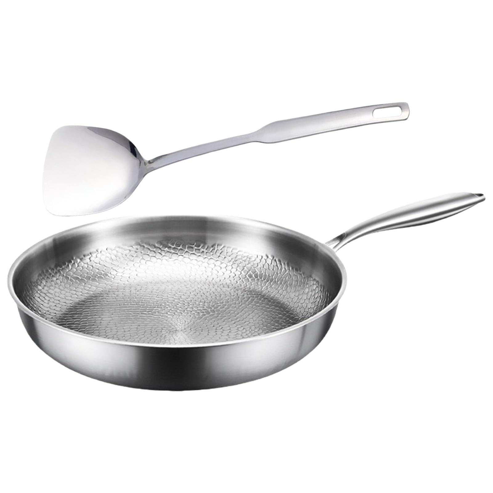 Pfannen- und Pfannenwender-Set aus gehämmertem Metall, gewellt, antihaftbeschichtet, für alle Herdarten geeignet, ergonomischer Griff, Antihaft-Kochgeschirr-Set