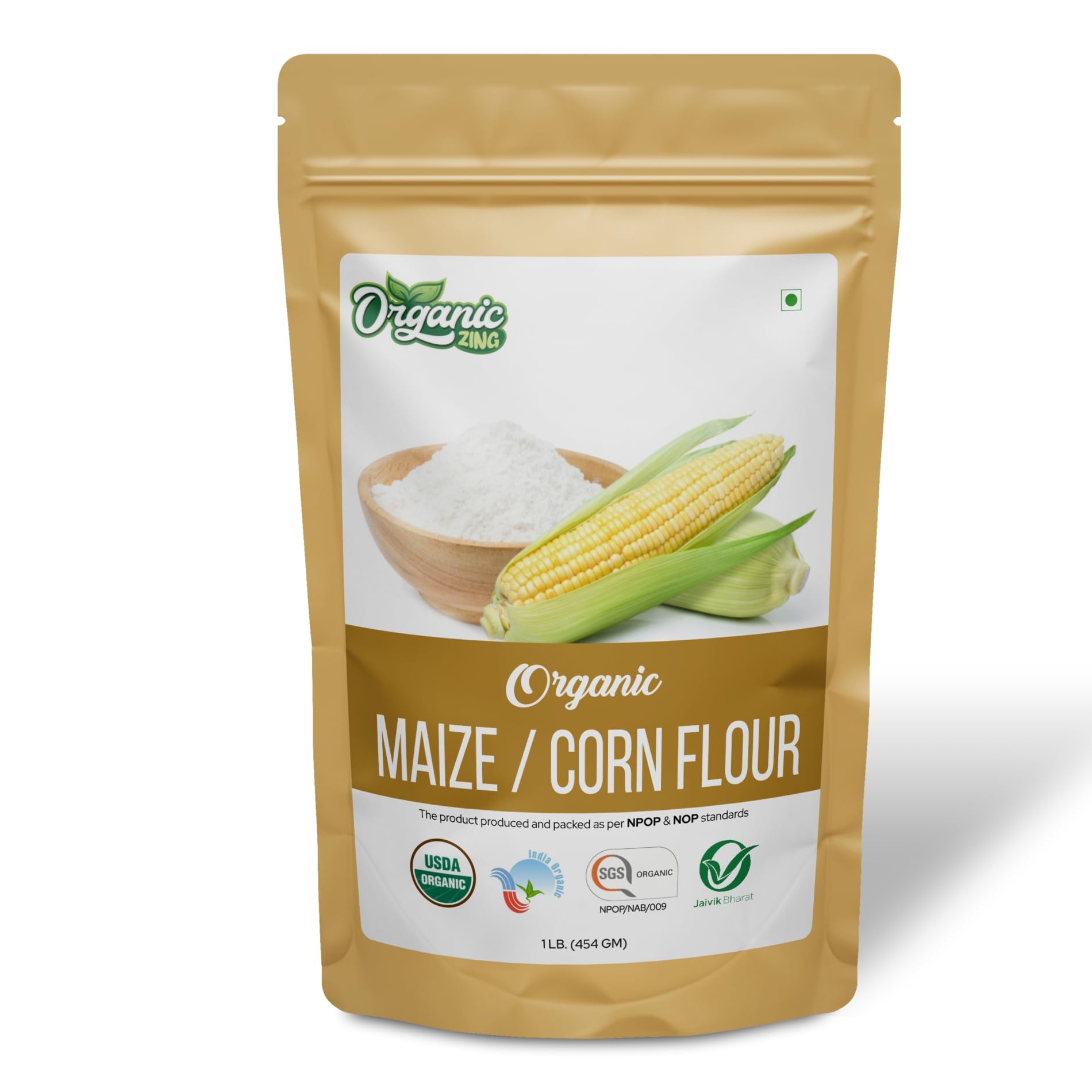 Organic Zing Corn Flour – Food Grade – 454 g / 16 oz - Fine Corn Flour for Cooking, Baking and Everyday Recipes