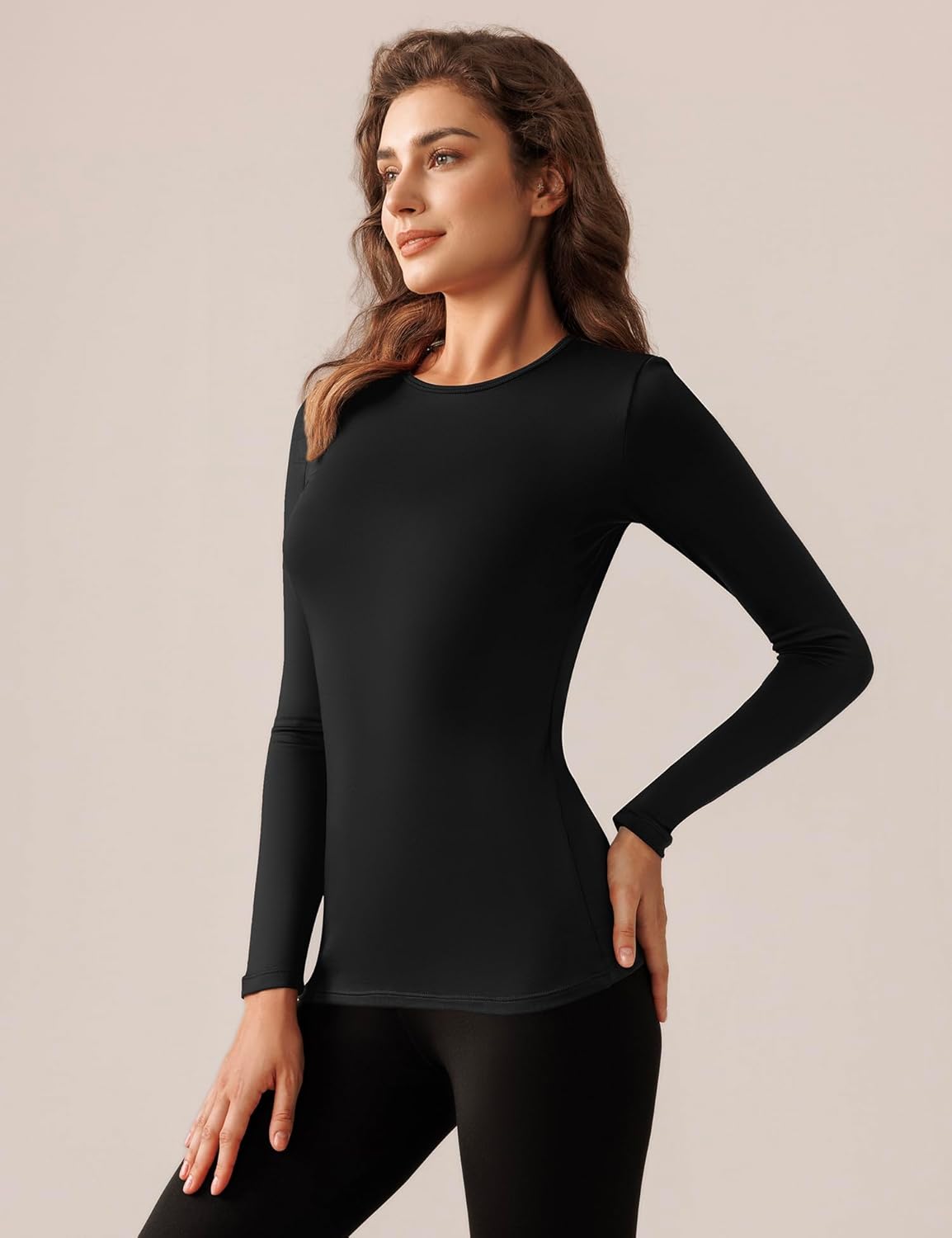 Bonneuitbebe Women's 2 Pack Long Sleeve Thermal Shirts Soft Crewneck Undershirt Tops Lightweight Base Layer Cold Weather - Image 2