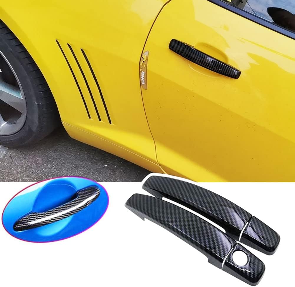 Carbon Fiber Door Handle Covers Fits for Chevrolet Camaro Convertible Coupe 2-Door 2016-2020 CF Exterior Grab Bar Accessories Smart Keyhole