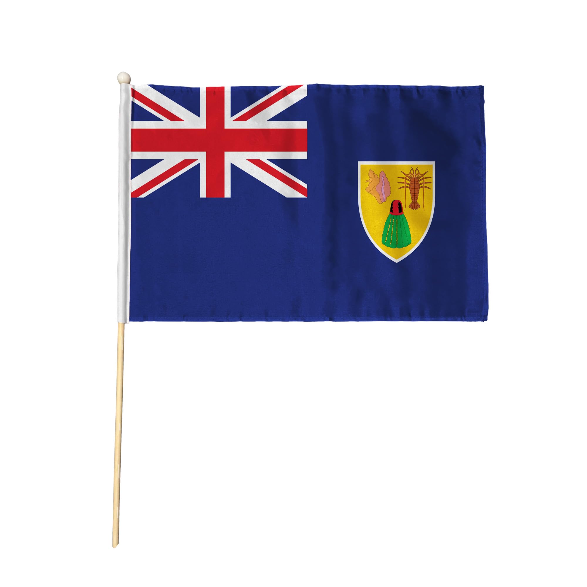 Flagtex Turks and Caicos Islands Pack of 6 Hand Waving Flag (9x6 Inch) - Premium Wooden Stick Hand Flag 9x6 Inch Natural Wood Pole British Territory Blue Ensign Flag Events Parades โ image 1