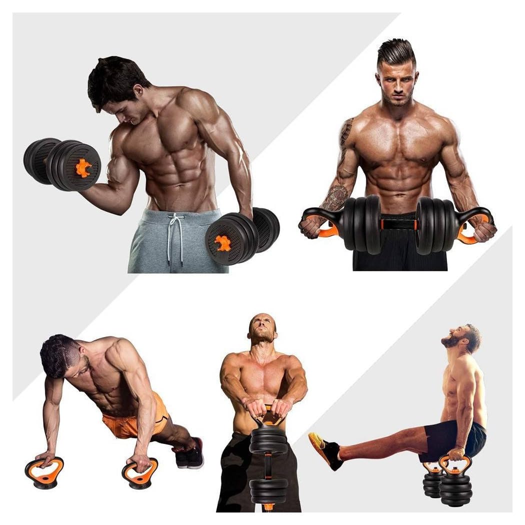 Trade Shop - Set 6in1 Multifunzione Peso 20kg Manubri con Bilanciere E Kettlebell Componibile -