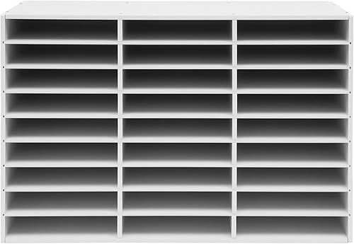 Miniatura 6 de Organizador de literatura, centro de correo clasificador de archivos de escritorio, armario de almacenamiento de papel con 27 compartimentos de