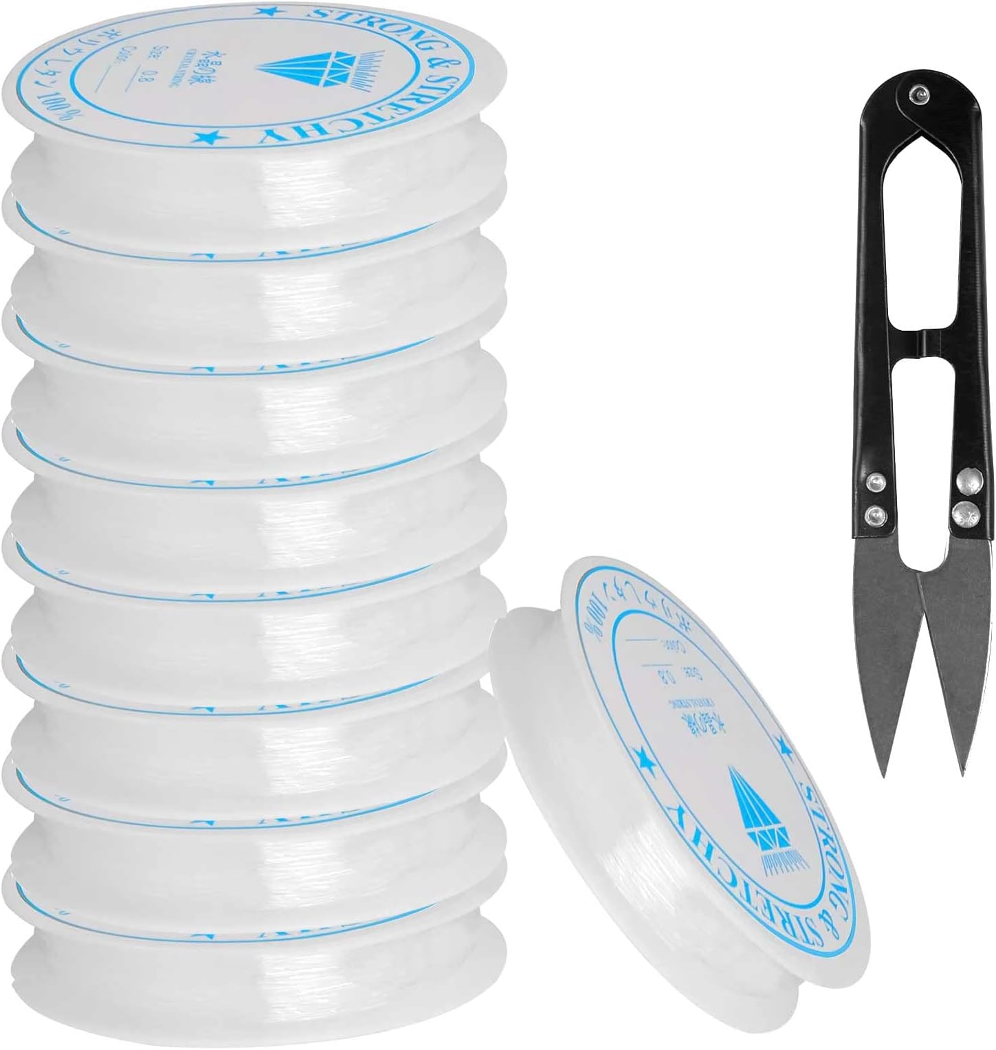 9Pcs Elastic Bracelet Beading Thread Clear Bead String Stretchy Cord Crystal Line Nylon Thread for Jewelry Making - 0.8 Invisible Stretch