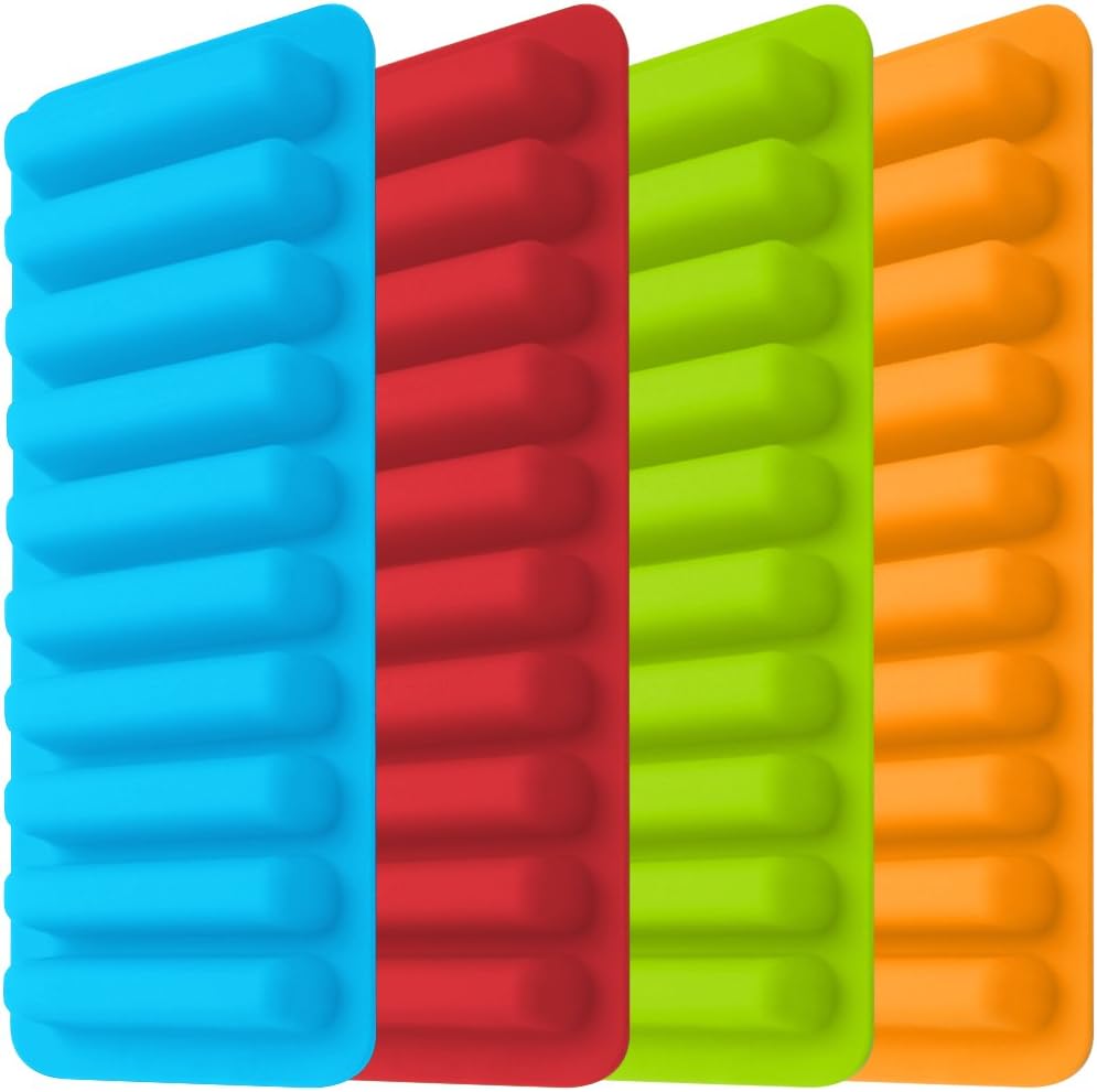 Silicone Ice Stick Tray Set - 4 Packs, 40 Ice Sticks for Small Mouth Sport Water Bottles, Bottled Soda - Classic Color